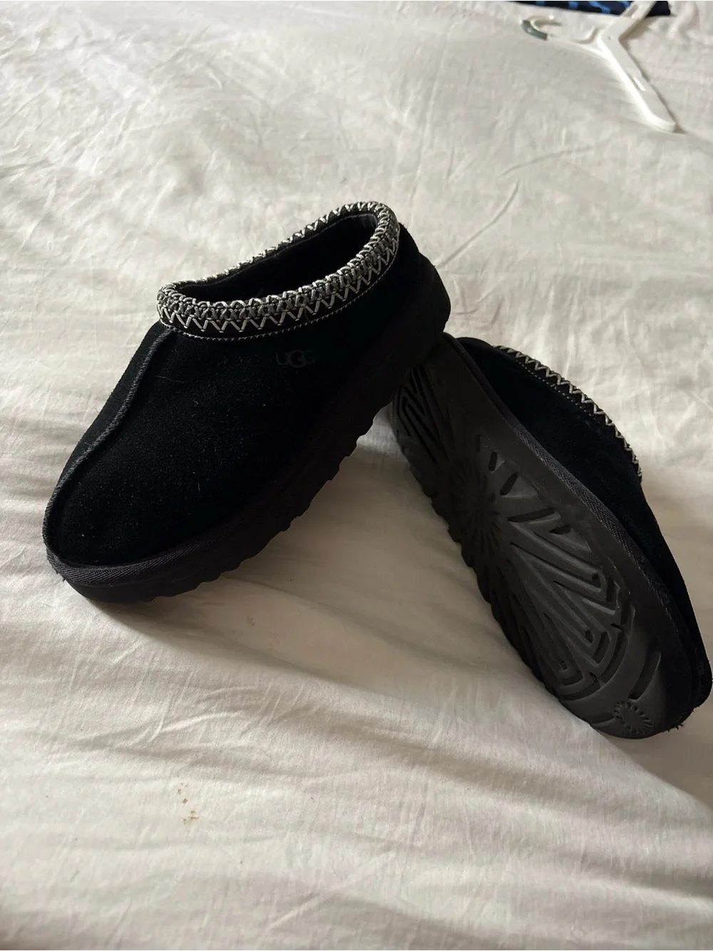 UGG Girls Black Suede Mule Slippers with Contrast Trim